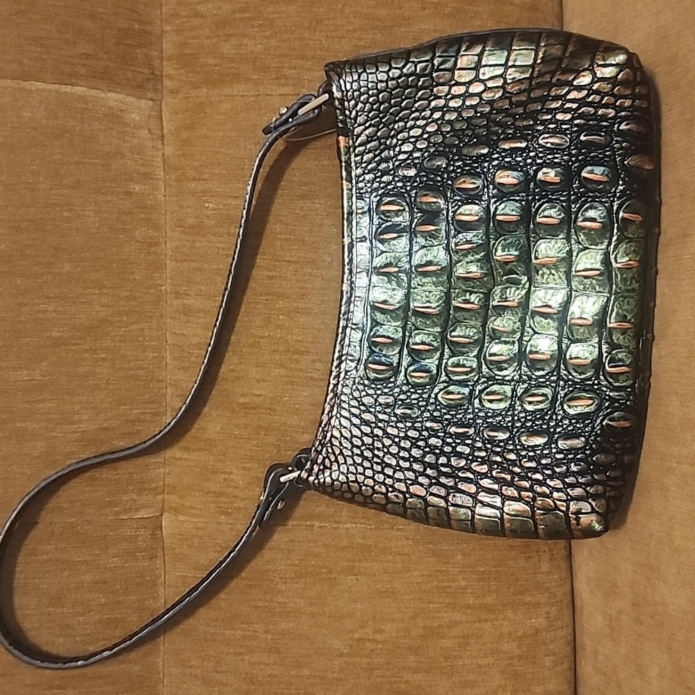 Brahmin Iridescent Green Croc-Embossed Shoulder Bag - Picture 4 of 8